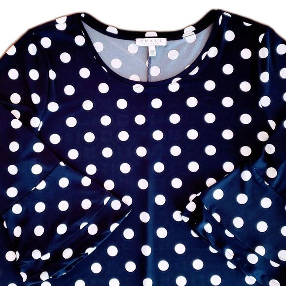 Chaus Women Oversized Blouse 3/4 Bell Sleeves Blue White Dots XXL - Picture 5 of 8